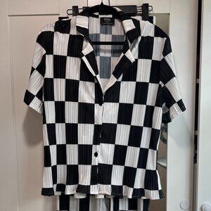 Dressed in Lala Short Sleeve Plissé Set in Checkerboard